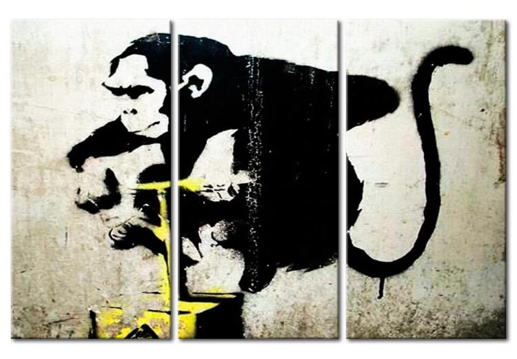 Canvas Print Monkey TNT Detonator by Banksy (3-part) - urban mural with a monkey
