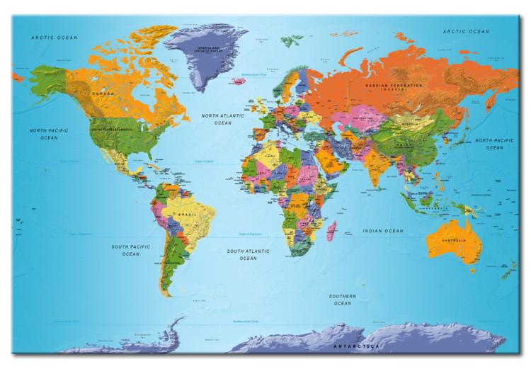 Canvas Print Colorful Note (1-part) - world map with continents in English