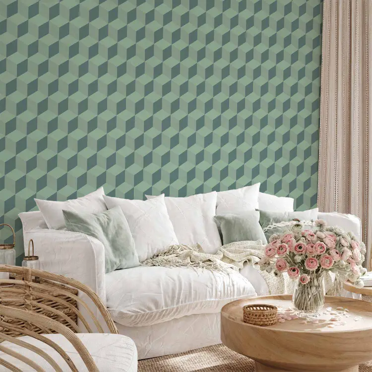 Monochromatic Cubes - Geometric 3D Motif in Green Shades