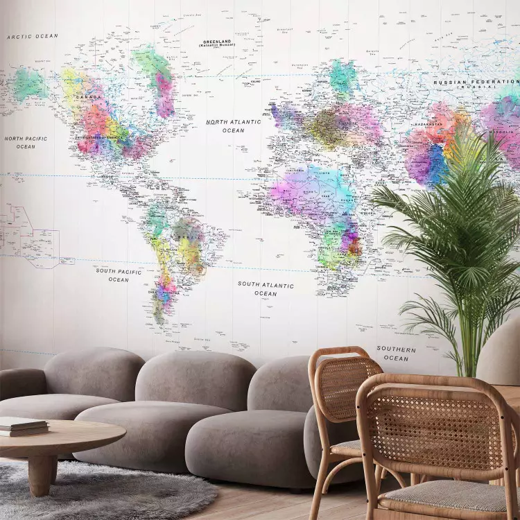 Wall Mural Map of the world - coloured continents with a gradient effect on a white background