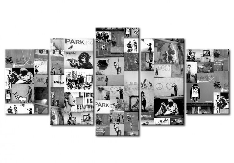 Canvas Print Banksy collage in a cascade layout - graffiti inspired by street art