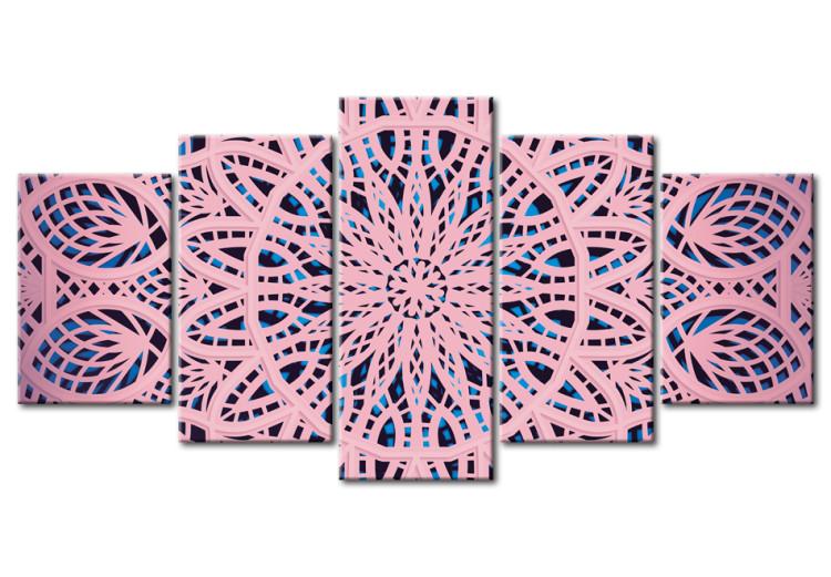 Canvas Print Ethnic Pattern (5-part) - Pink Mandala in Geometric Style