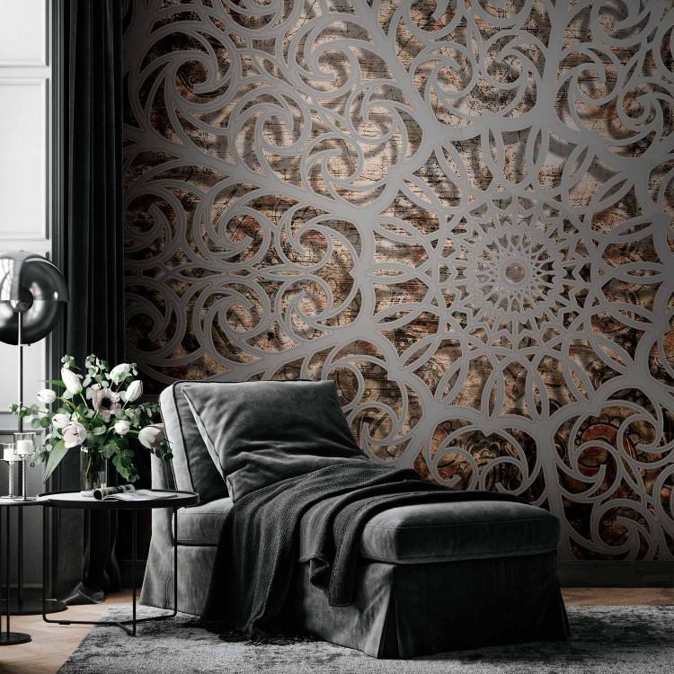 Wall Mural Orient - grey geometrical composition in the mandala type on a beige background