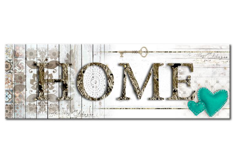 Canvas Print Key to Home (1-part) - Heart Patterns on Wooden Background