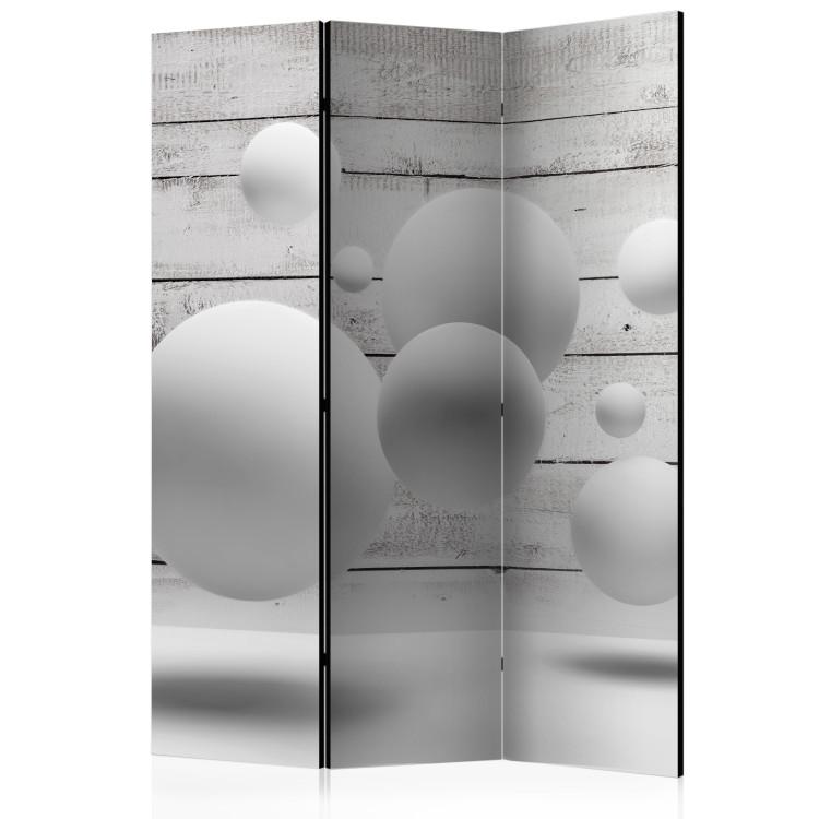 Room Divider Spheres - illusion of abstract 3D shapes on a background of gray wooden planks