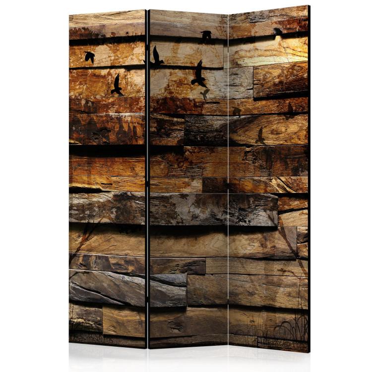 Room Divider Reflection of Nature - texture with wooden planks with bird elements