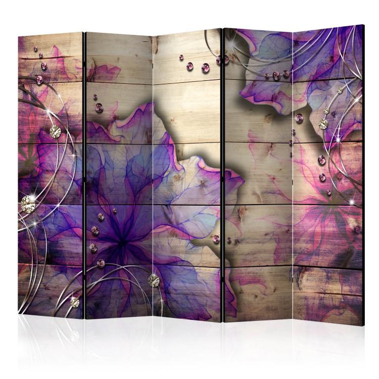 Room Divider Purple Memory II - fillet flower on a wooden texture background