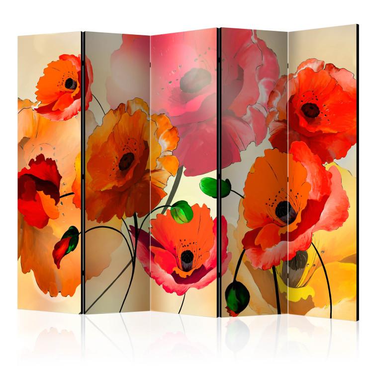 Room Divider Velvet Poppies II - artistic orange and red poppy flowers