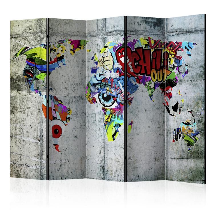 Room Divider Graffiti World - world map with continents in street art texture