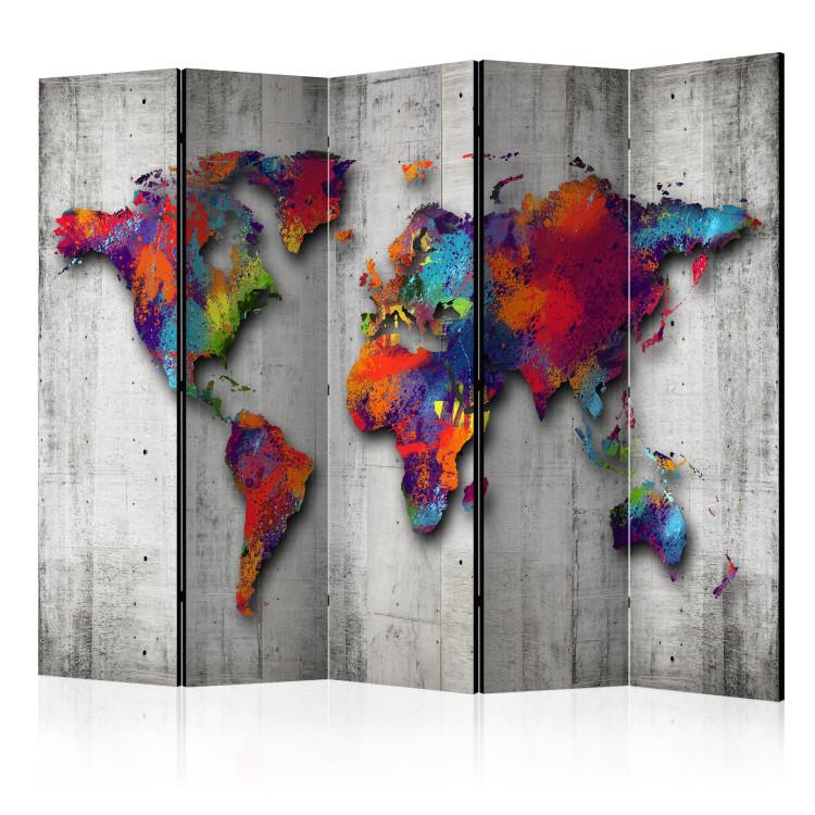 Room Divider Concrete World - world map with colorful continents and concrete background