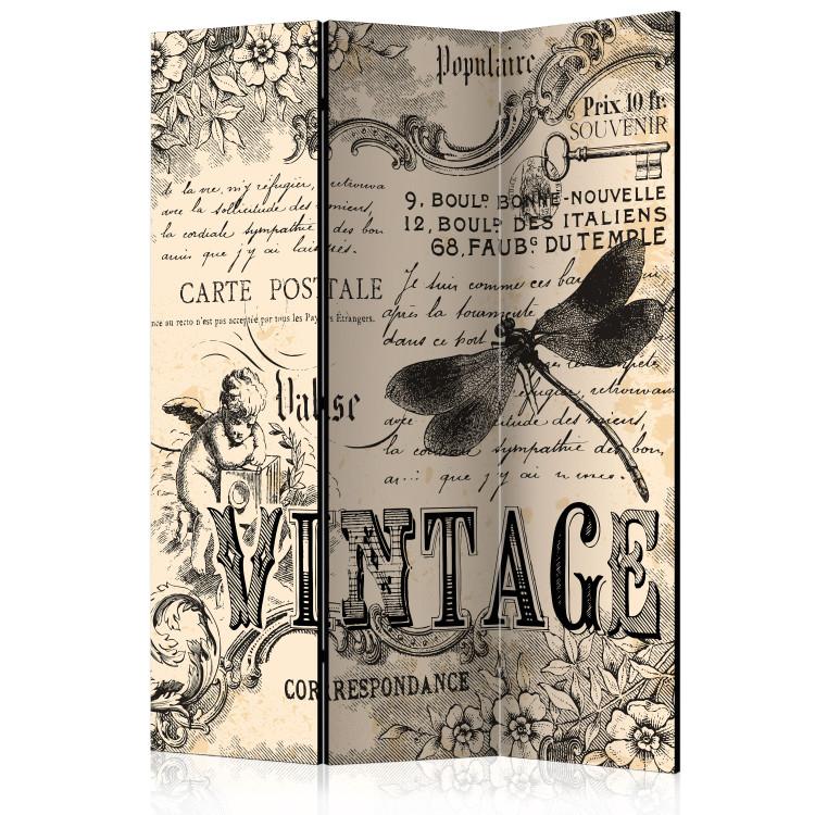 Room Divider Vintage Correspondence - French writings with animal elements