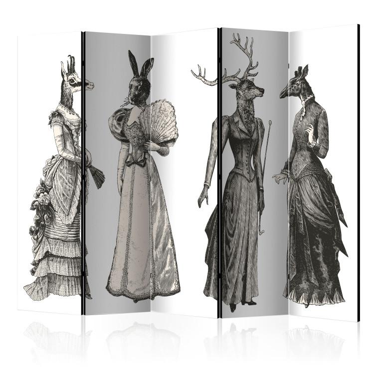 Room Divider Stylish Menagerie II - women with animal heads in retro style