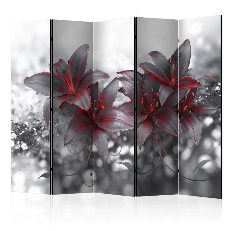 Room Divider Shadow of Passion II - black and white lilies with red details