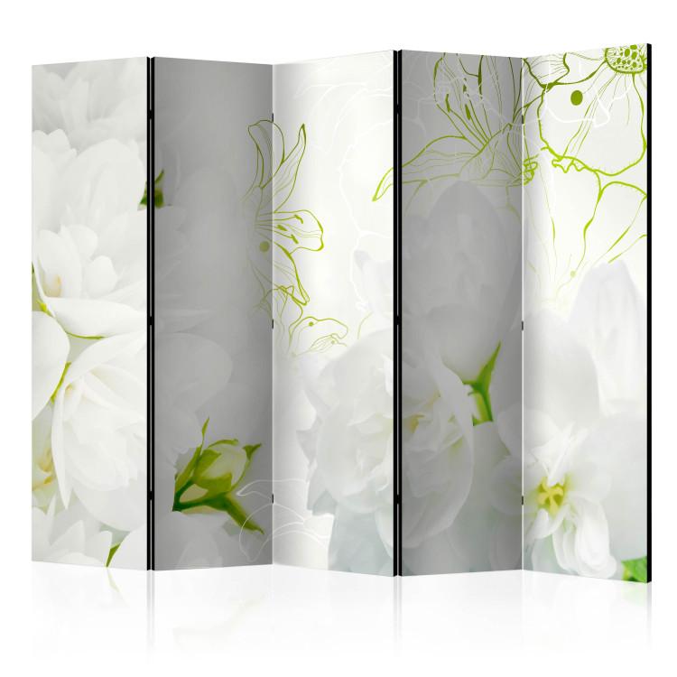 Room Divider Jasmine II - white romantic lilies with green details in the background