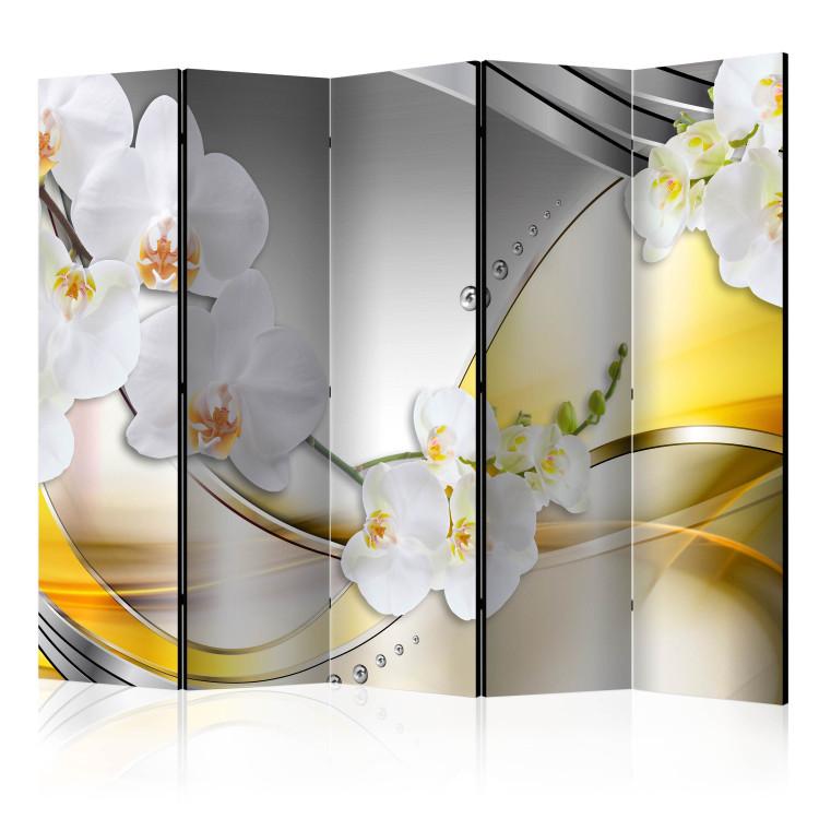 Room Divider Yellow Journey II - white orchid flowers on a background of silver abstraction