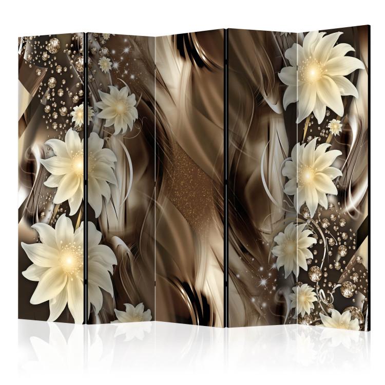 Room Divider Depth of Bronze II - white flowers on a background of bronze abstraction with diamonds