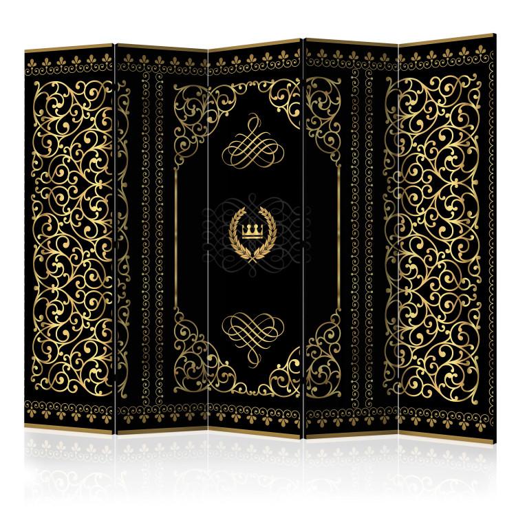 Room Divider Grace of Night II - golden ornaments on a black background in a baroque motif