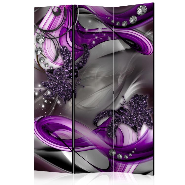 Room Divider Sounds of Senses - abstract purple waves in an expressionist motif