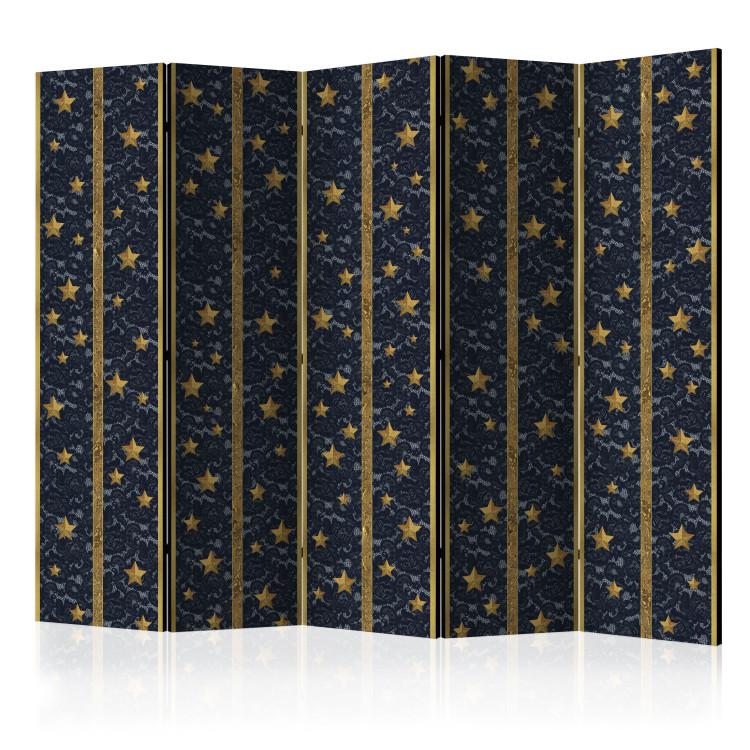 Room Divider Lacy Constellation II - texture of dark fabric with golden stars