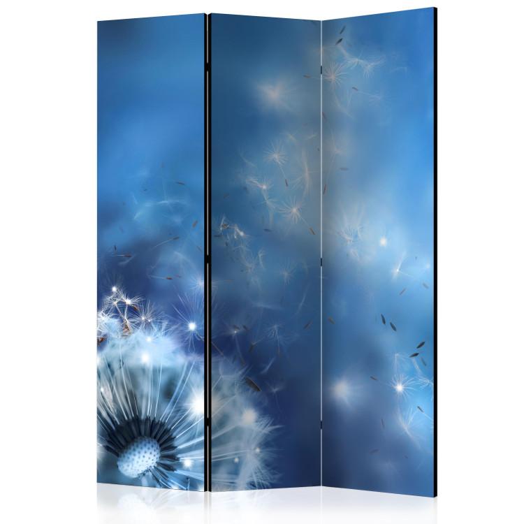 Room Divider Magic of Nature - romantic dandelion flower blowing in the wind on a blue background