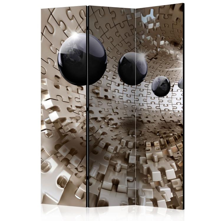 Room Divider Golden Puzzle - abstract black figures in a spatial tunnel