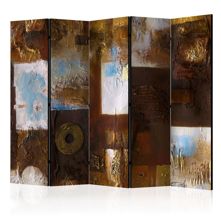 Room Divider Winter Landscape II - abstract brown texture with colorful patterns
