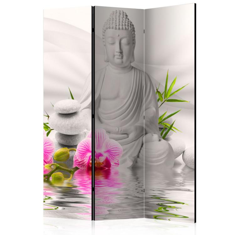 Room Divider Buddha and Orchids - white Buddha statue against orchids in Zen motif