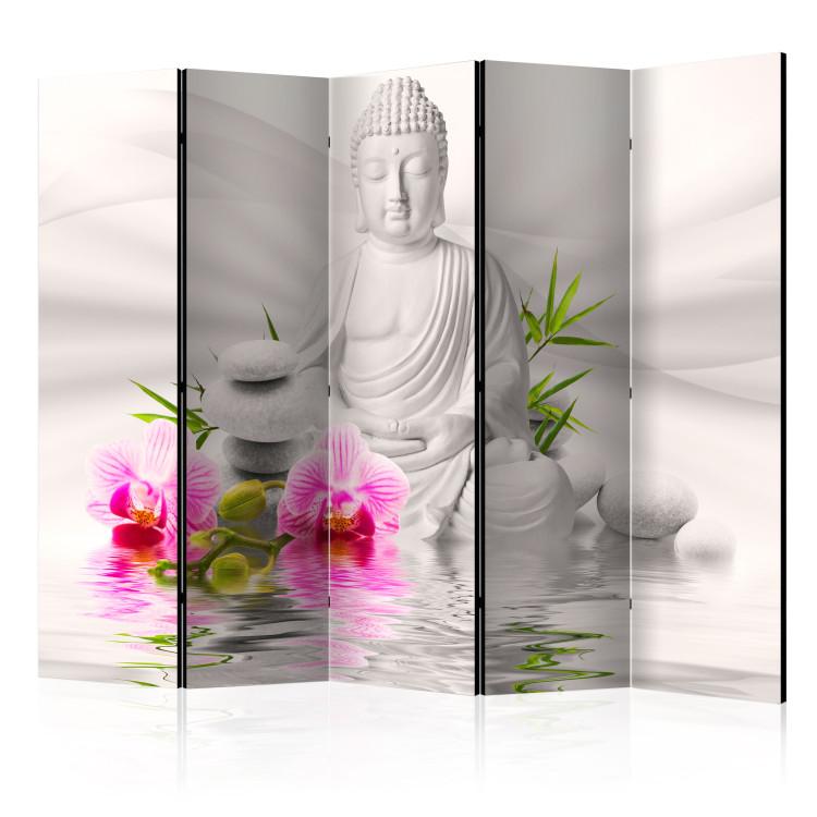 Room Divider Buddha and Orchids II - oriental motif of Buddha and flowers in Zen style