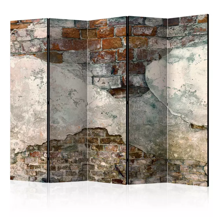 Room Divider Crumbled Walls II - texture of orange bricks with concrete elements