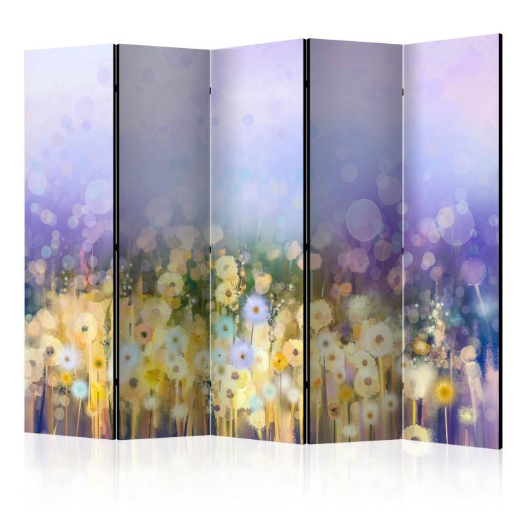 Room Divider Painted Meadow II - dandelions on a filigree background in artistic motif