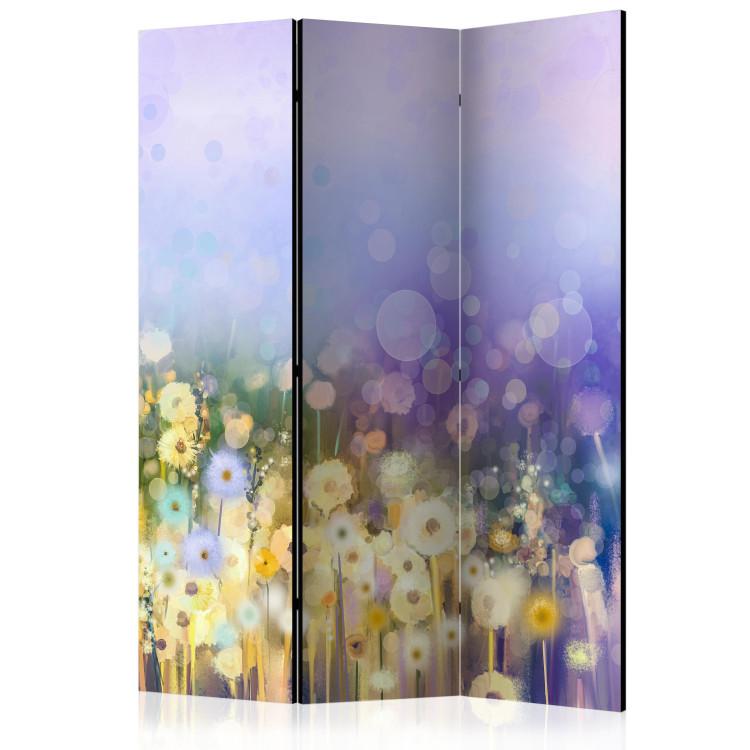 Room Divider Painted Meadow - flowers in a meadow with purple background in artistic style