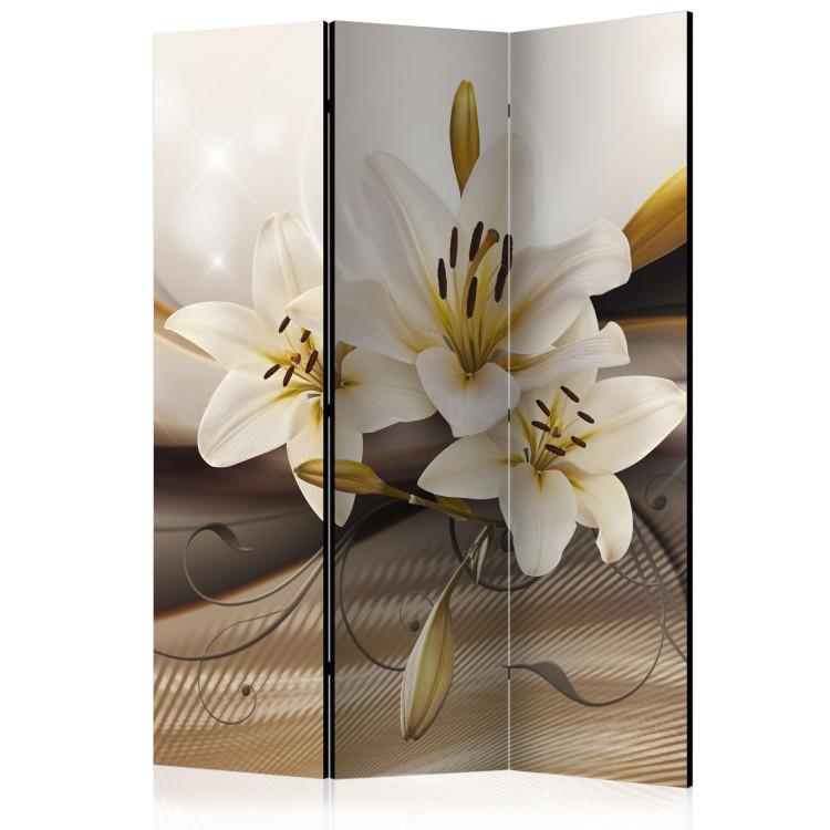 Room Divider Desert Garden - white lily flower with yellow hue on a background of ornaments