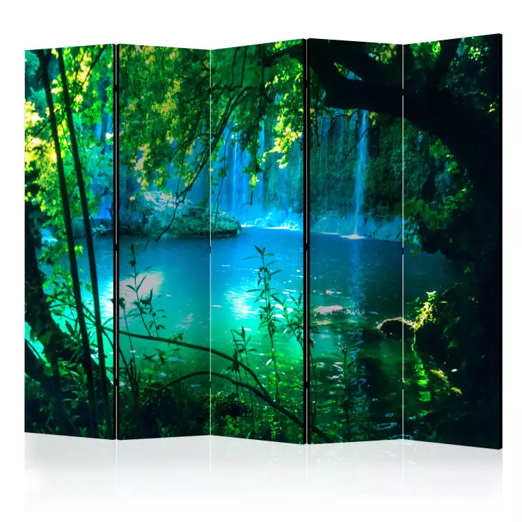 Room Divider Kursunlu Waterfalls II - landscape of a blue waterfall against a forest backdrop