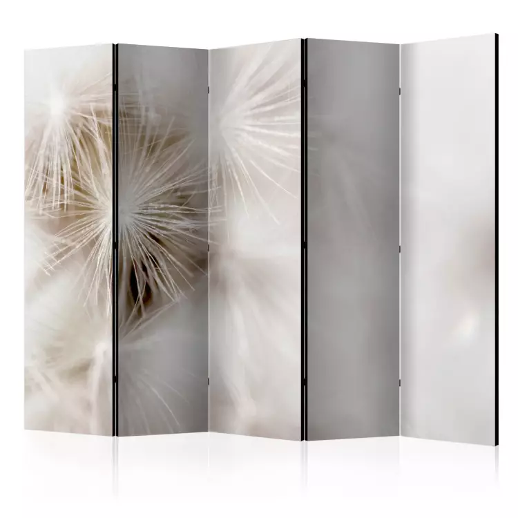 Room Divider Subtlety II - romantic dandelion flowers in the glow of a white background