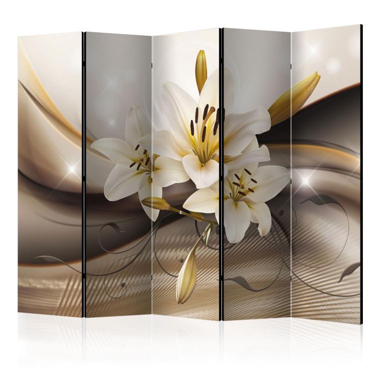 Room Divider Desert Garden II - lilies against abstract brown ornaments