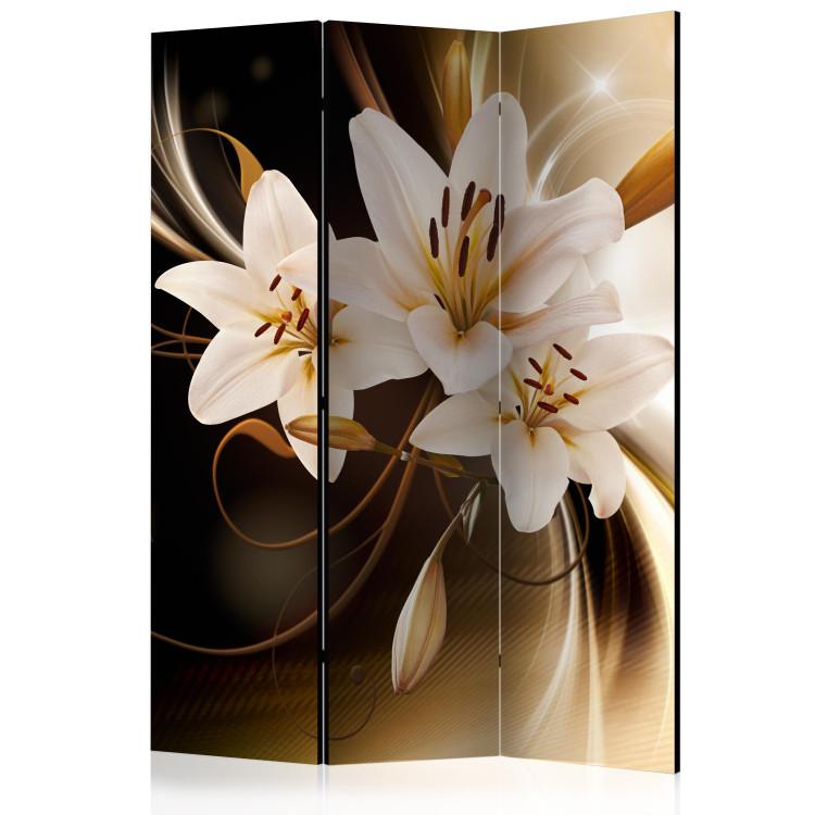 Room Divider Circle of Light - white lilies against a backdrop of abstract brown light