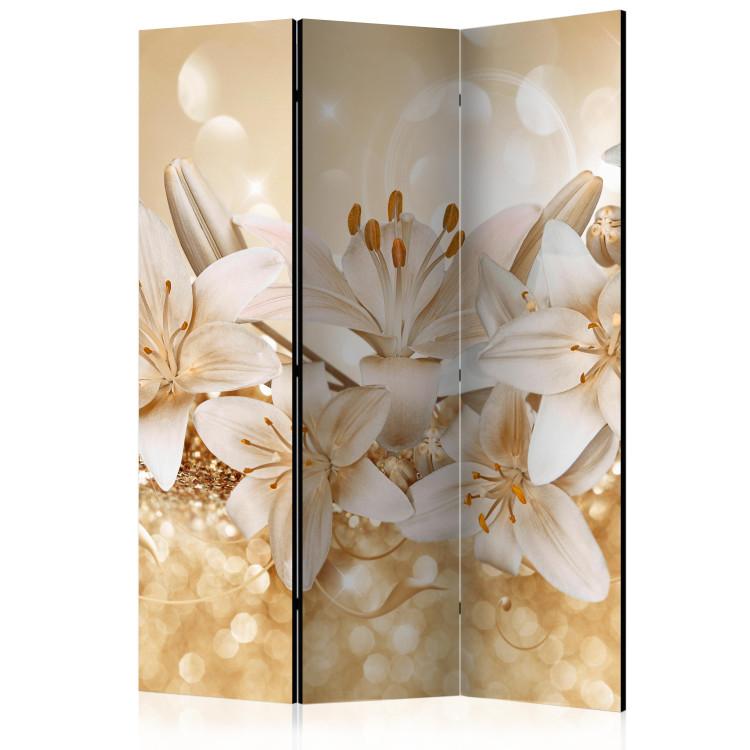 Room Divider Royal Retinue - lilies flowers against the glow of golden ornaments