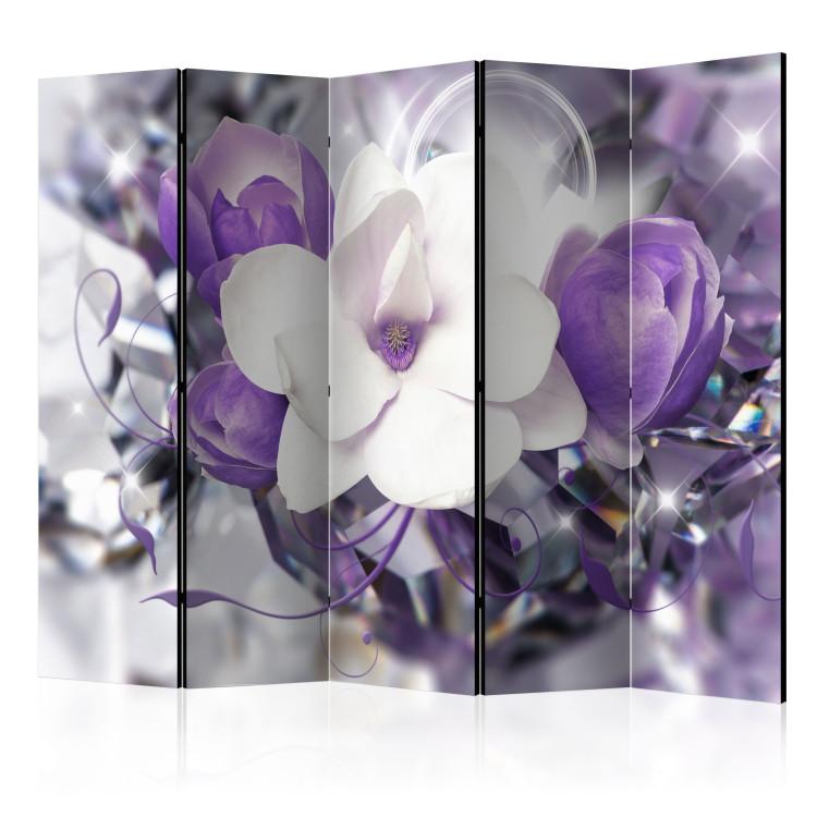Room Divider Purple Empress II - white and purple magnolia flowers in a glow