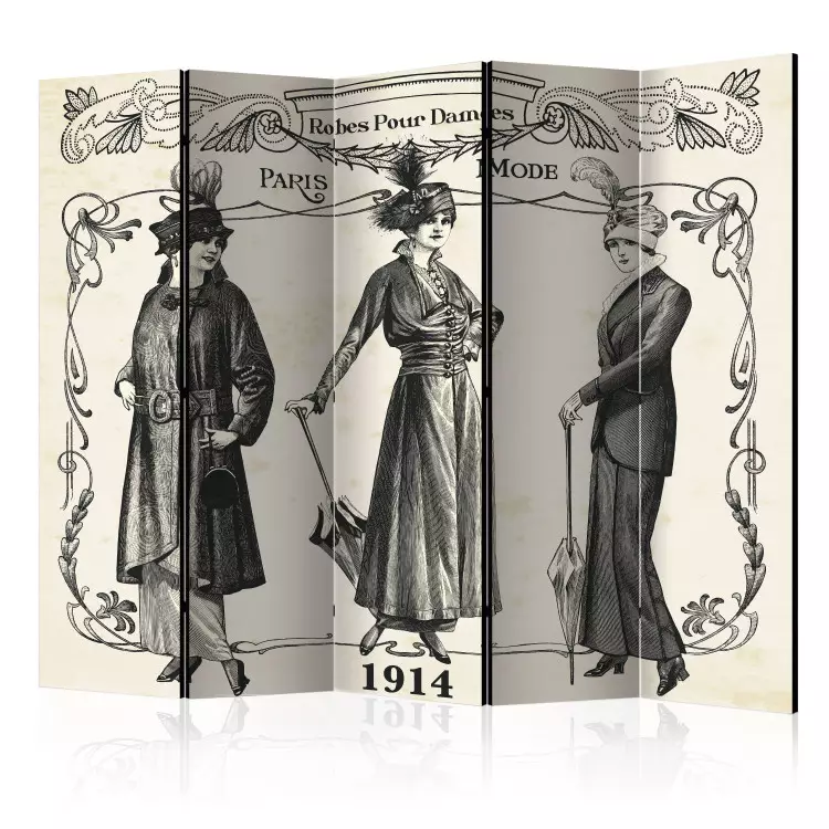 Room Divider Dress 1914 II - women's silhouettes and French captions in retro motif