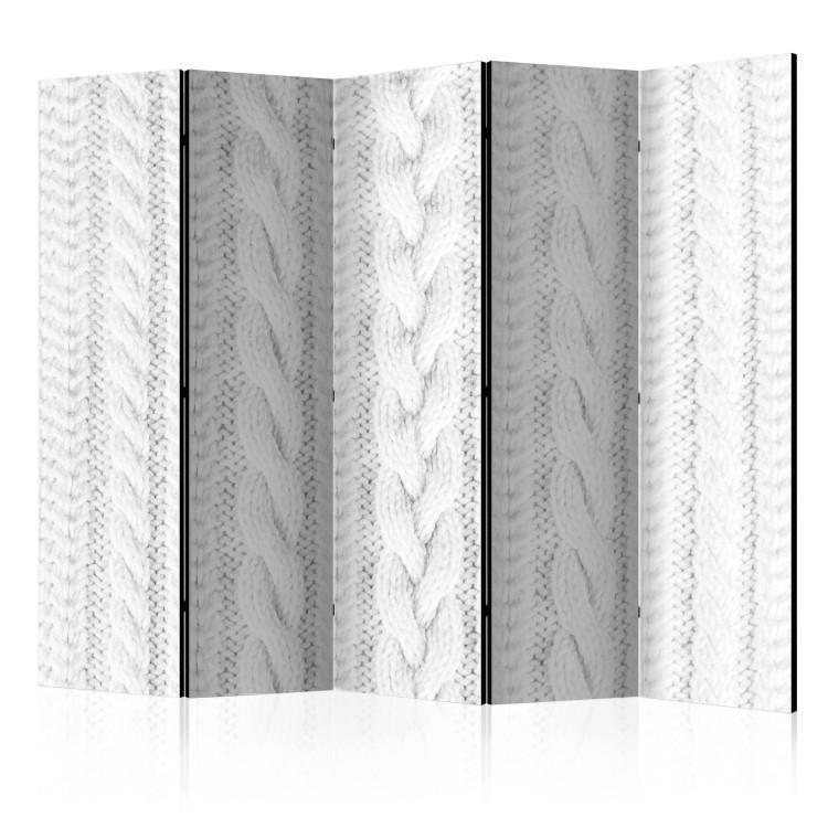 Room Divider White Plait II - texture of white fabric with braids elements in the background