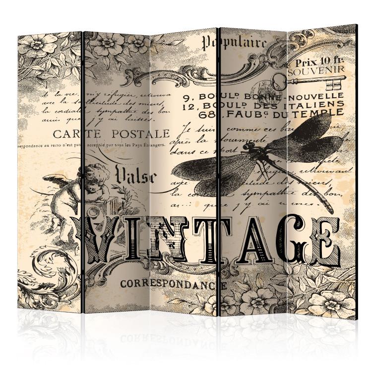 Room Divider Vintage Correspondence II - angels and French captions in retro motif