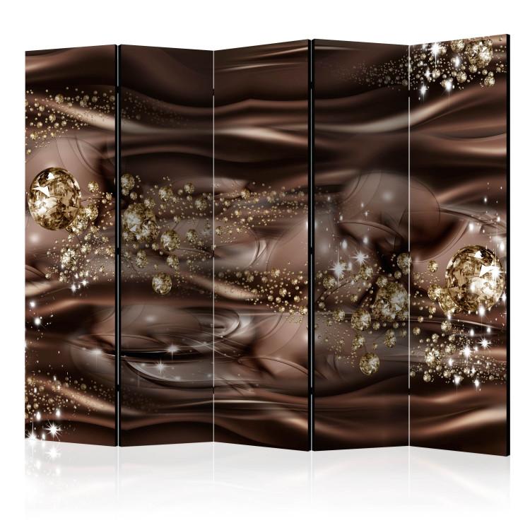 Room Divider Chocolate River II - abstract brown waves and diamond glow