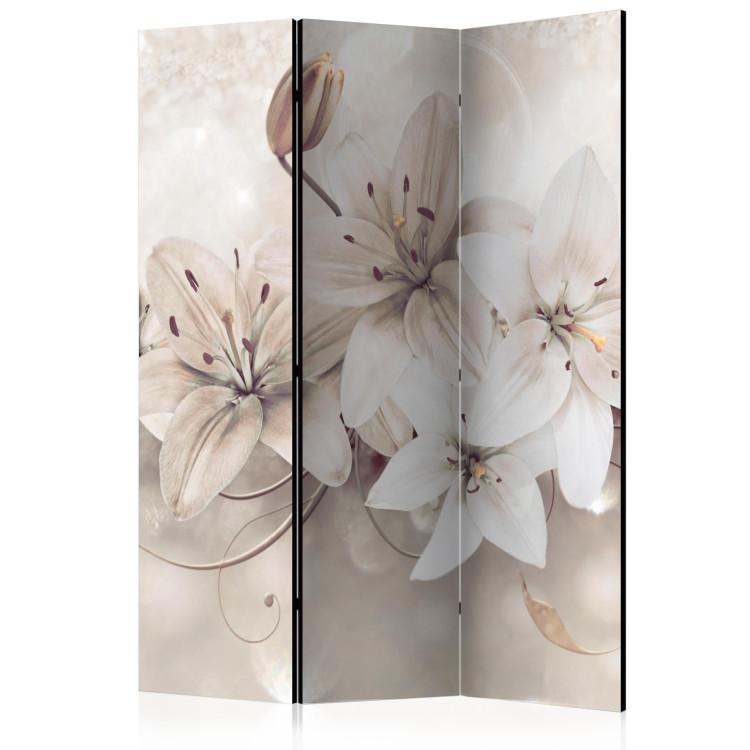 Room Divider Diamond Lilies - flowers in bright glow on a white background with ornaments