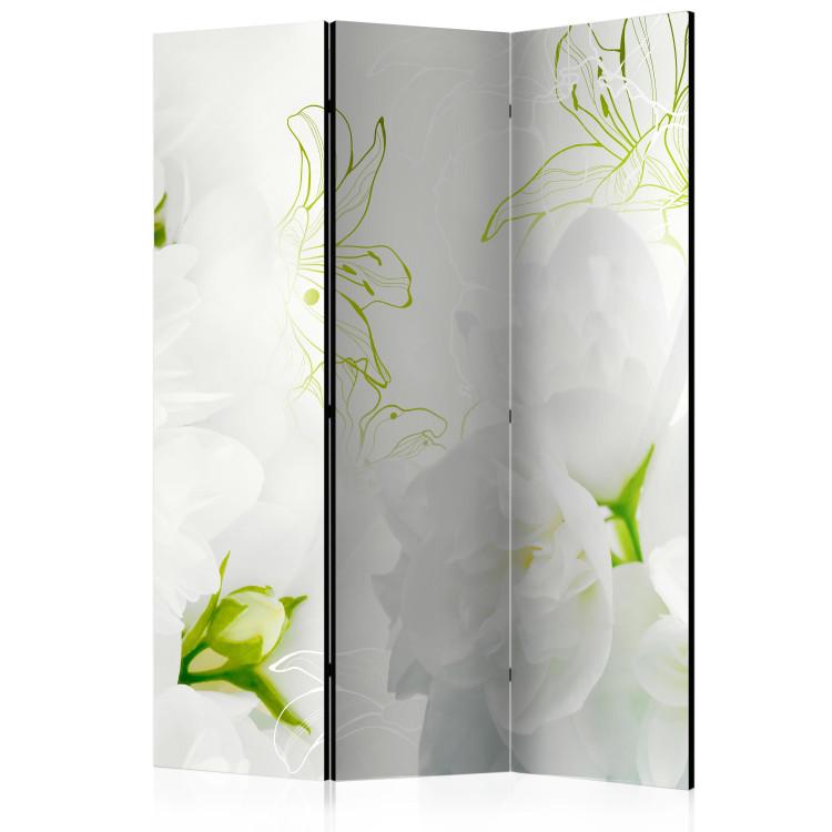 Room Divider Jasmine - romantic lily flower with green details on a white background