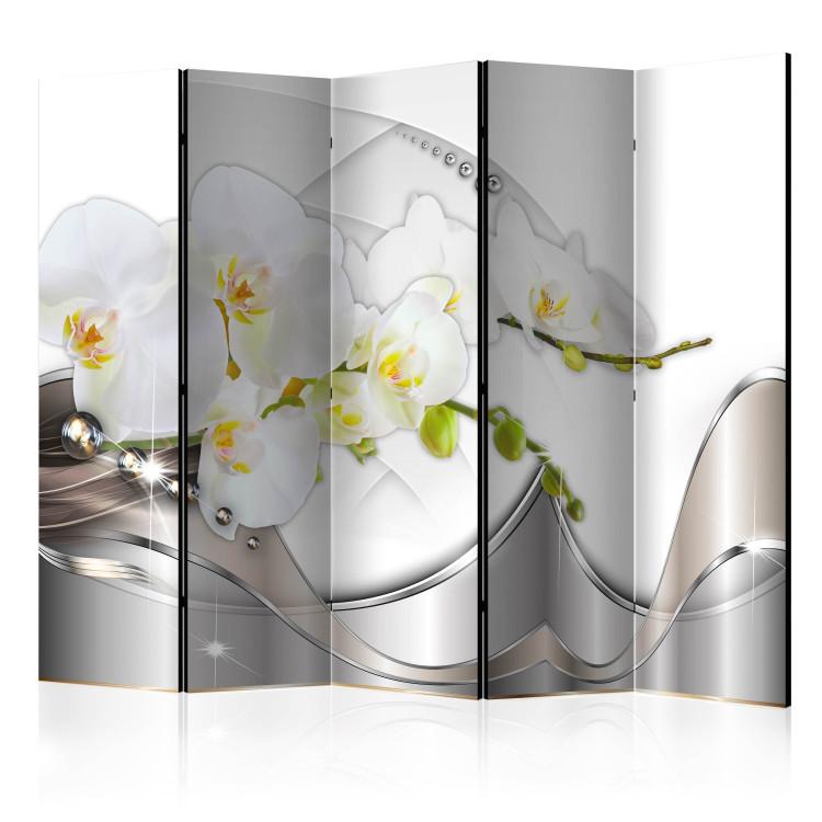 Room Divider Pearl Orchid Dance II - white orchid flowers on an abstract background