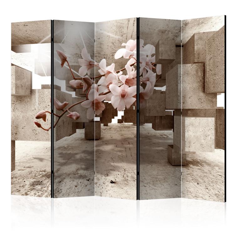 Room Divider Small Wonders II - white orchid flower on a background of abstract 3D figures