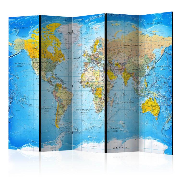 Room Divider Classic World Map - map with colorful continents and inscriptions