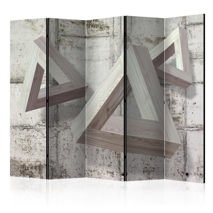 Room Divider Gray Trio II - illusion of triangular geometric figures on a concrete background