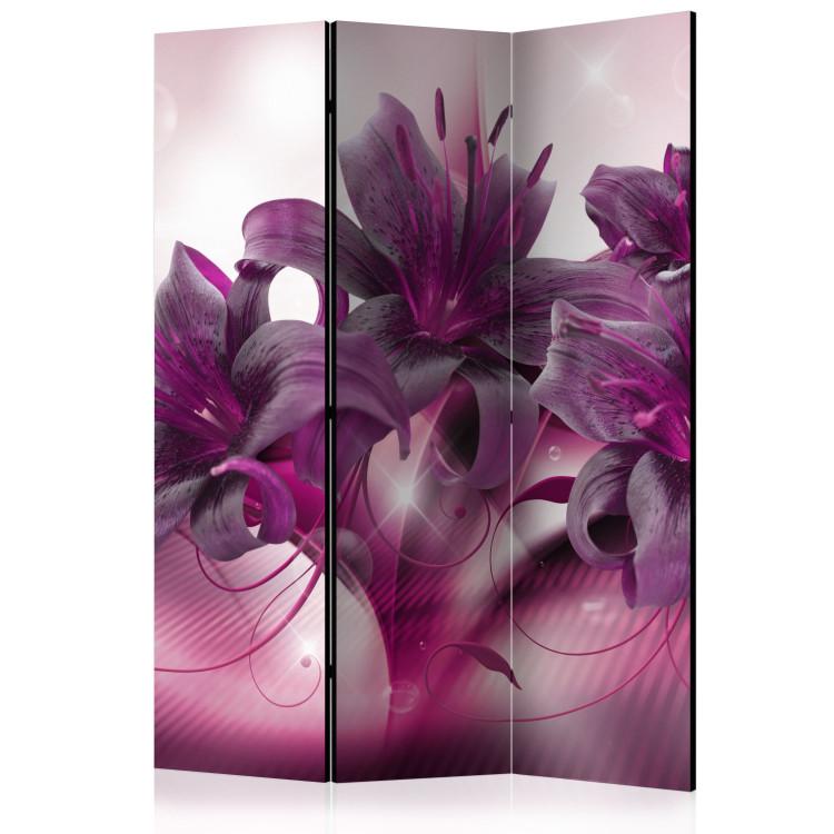 Room Divider Flame of Purple - purple lily flower with ornaments on a background of glow