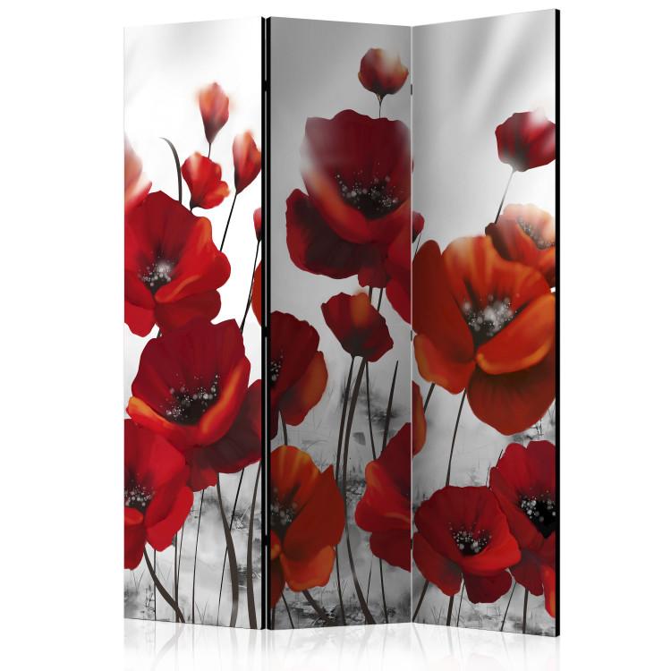 Room Divider Poppies in Moonlight - red poppy flowers on a background of white light